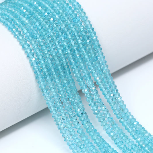 Sea Blue Apatite 3mm Hand Faceted Rondelles Bead Strand