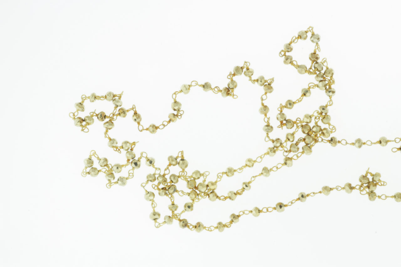Gold Plated Pyrite 4mm Faceted Rondelles Rosary Chain Sterling Silver with Gold Plating Wire Wrap Chain by the Foot