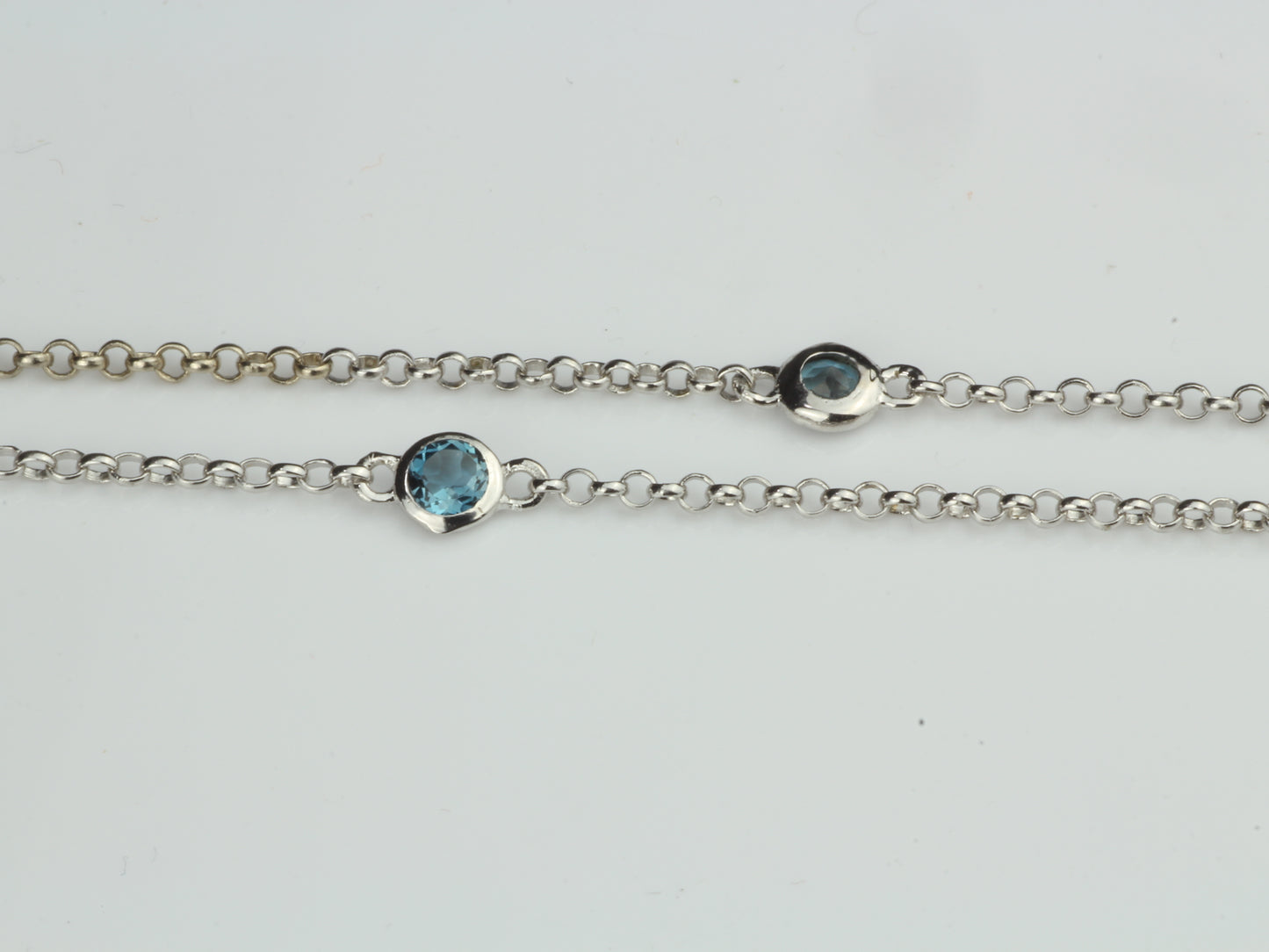 By the Yard Station Necklace with Floating Bezel London Blue Topaz Sterling Silver 18"