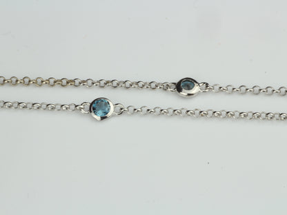 By the Yard Station Necklace with Floating Bezel London Blue Topaz Sterling Silver 18"