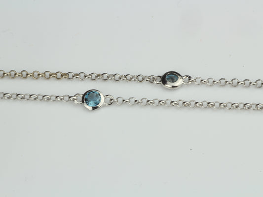 By the Yard Station Necklace with Floating Bezel London Blue Topaz Sterling Silver 18"