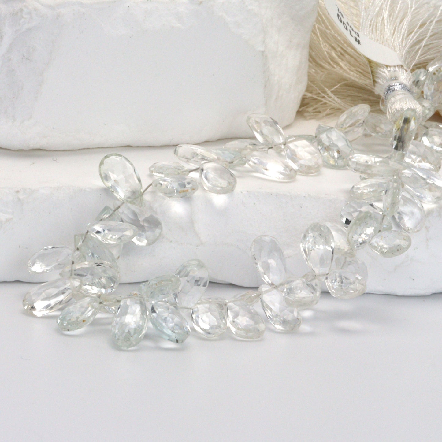 White Topaz 9x6mm Faceted Pear Shaped Briolettes Bead Strand