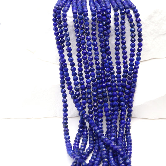 Royal Blue Lapis Lazuli 2.5mm Faceted Rounds Bead Strand