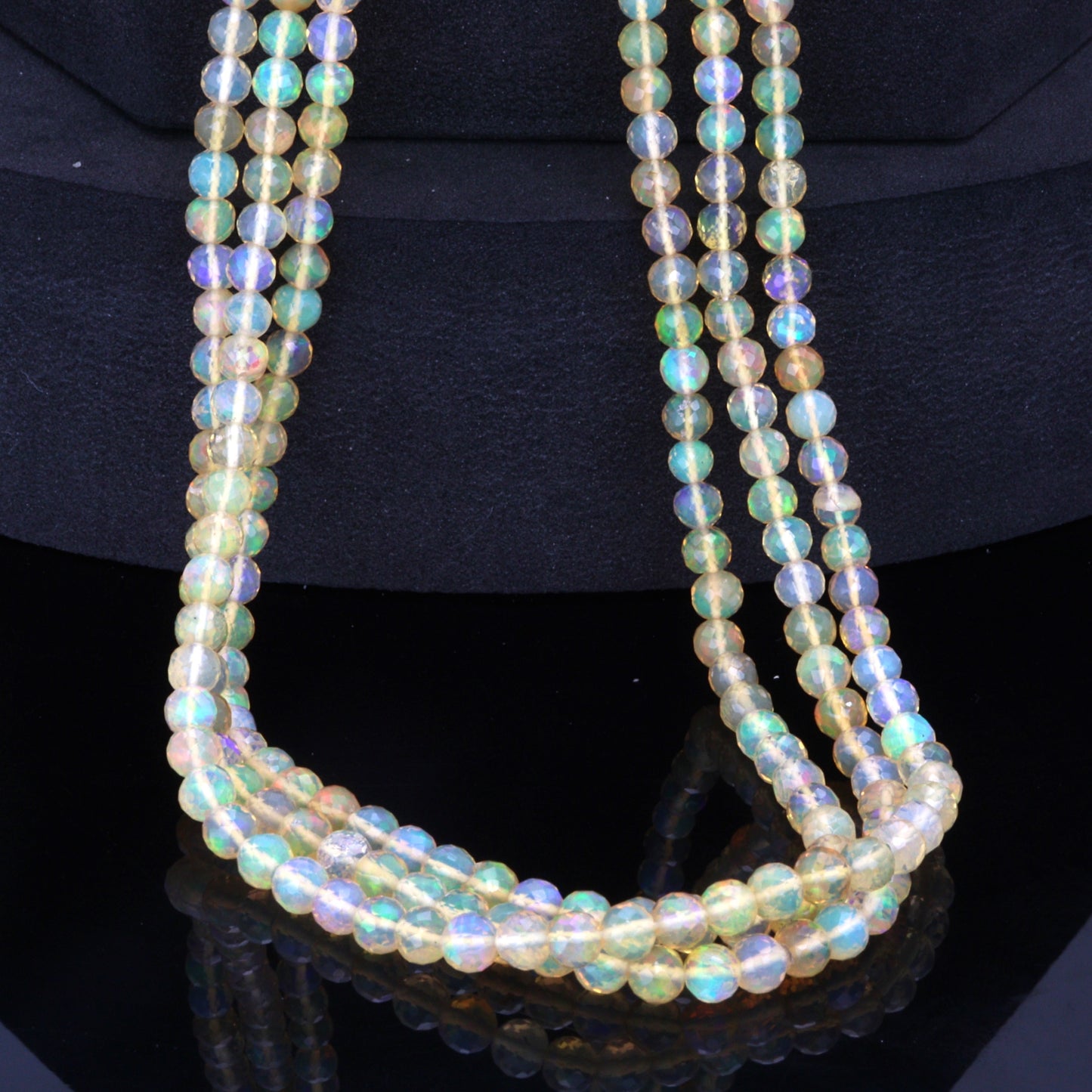 Yellow Ethiopian Opal 3mm - 4mm Hand Faceted Rounds Bead Strand