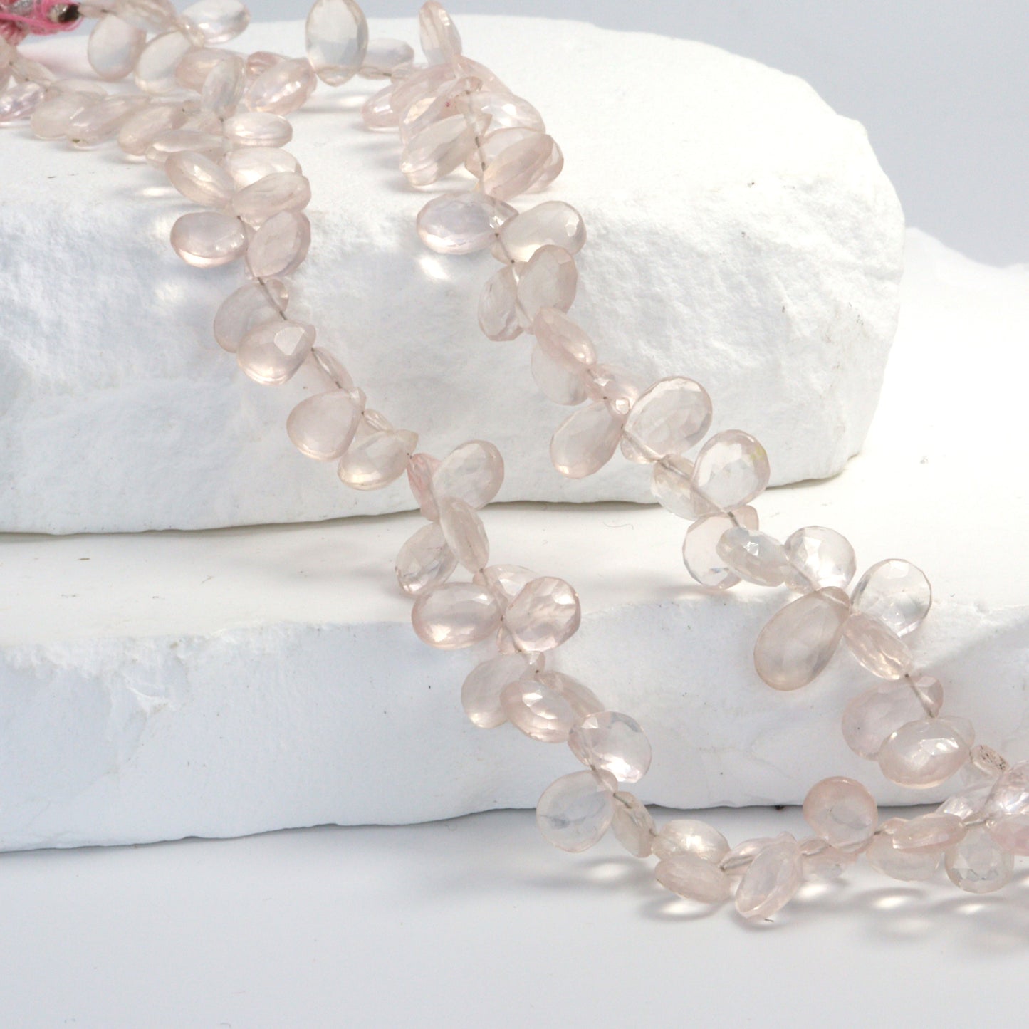 Pink Rose Quartz 7x5mm Faceted Pear Shaped Briolettes