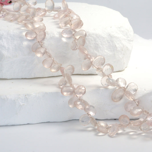 Pink Rose Quartz 7x5mm Faceted Pear Shaped Briolettes