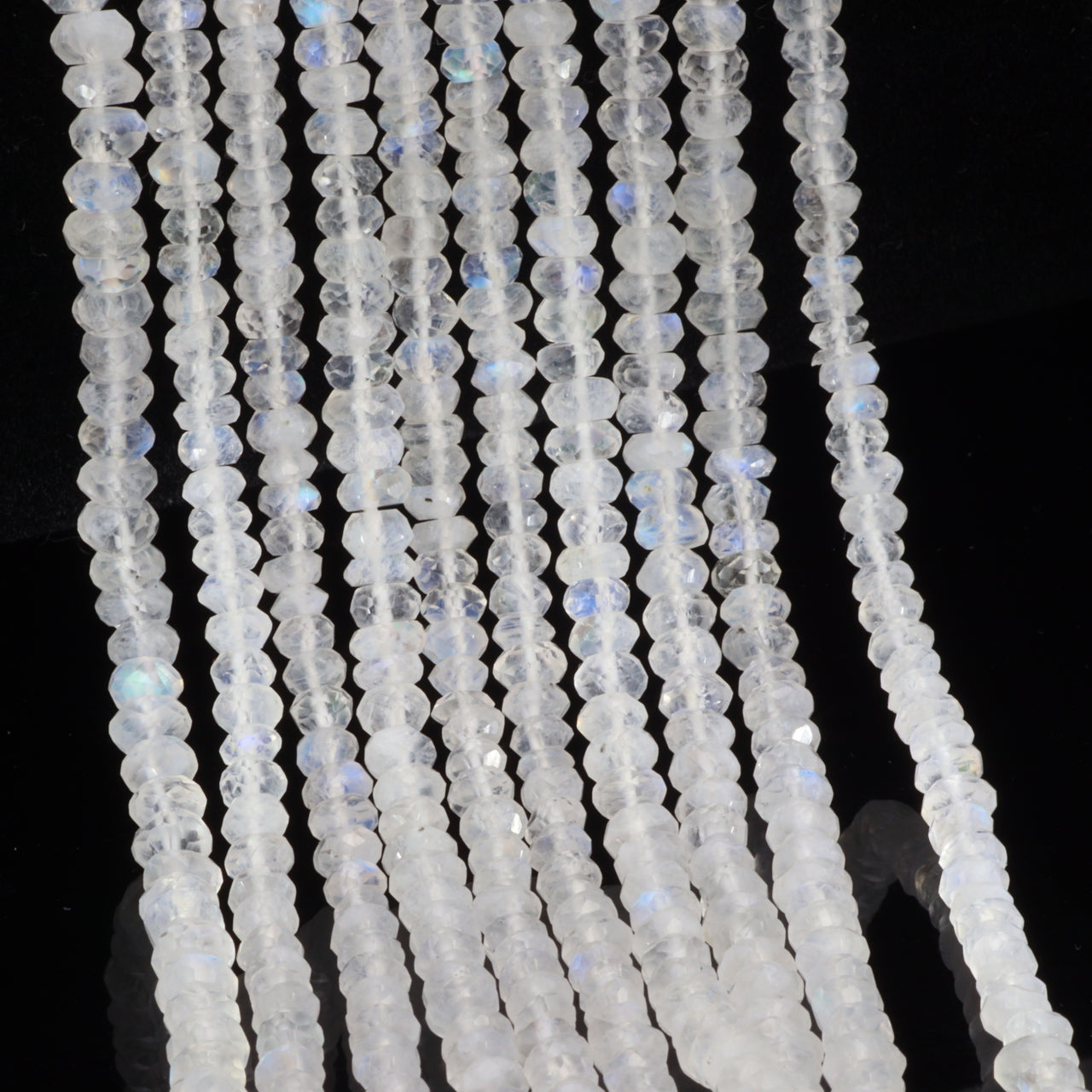 AA Blue Rainbow Moonstone 3.5mm Hand Faceted Rondelles Bead Strand