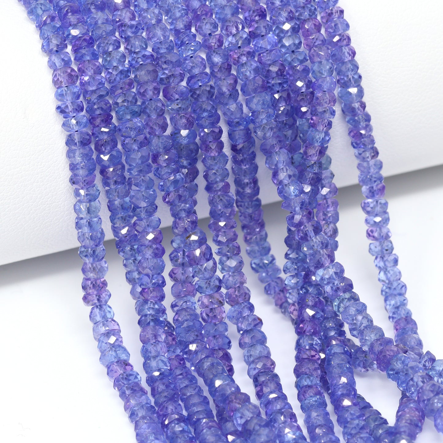 Blue Tanzanite 3mm – 4.5mm Hand Faceted Rondelles Bead Strand