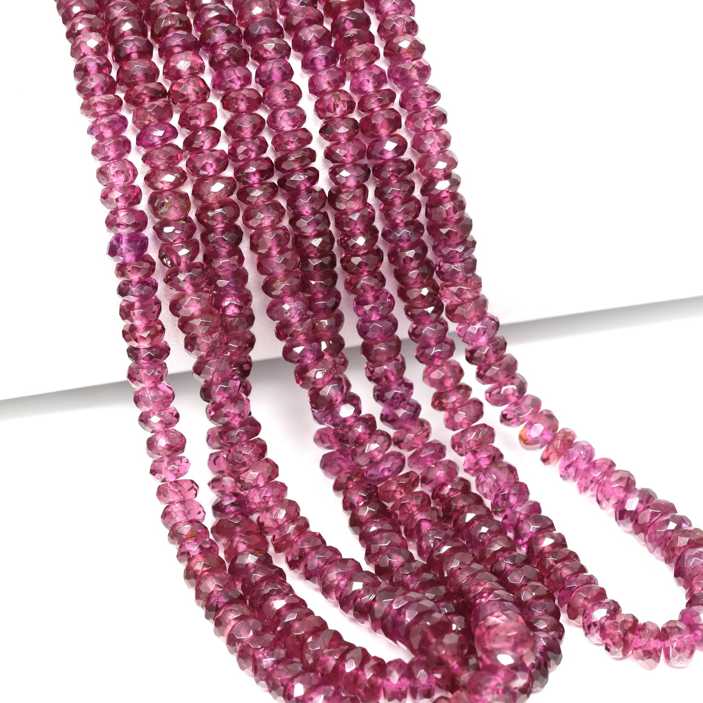 AAA Rhodolite Garnet 3.5mm – 4.5mm Hand Faceted Rondelles Bead Strand