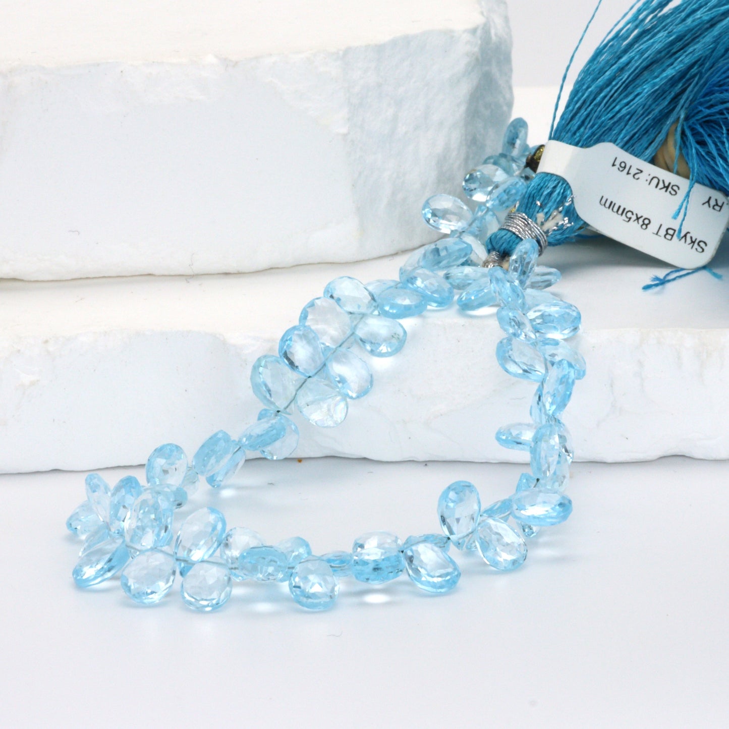 Sky Blue Topaz 8x5mm Faceted Pear Shaped Briolettes Bead Strand