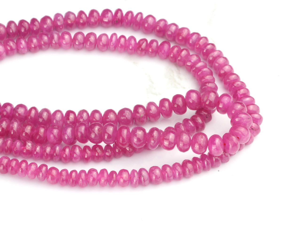 Pink Sapphire 3mm - 4mm Smooth Rondelles Bead Strand