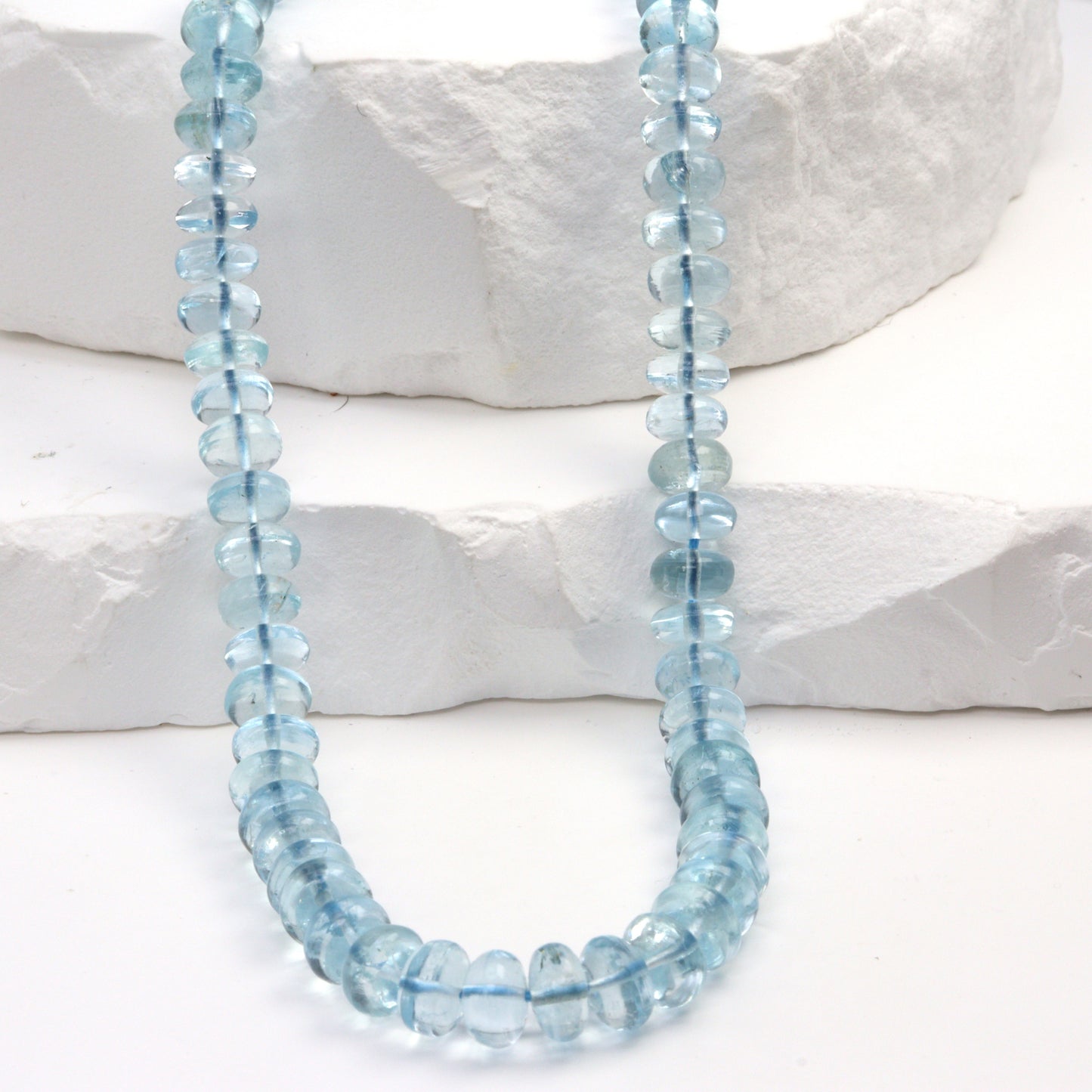 Blue Aquamarine 6mm - 7mm Smooth Rondelles Bead Strand