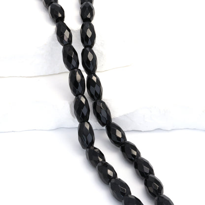 Black Onyx 14x8mm Faceted Ovals Bead Strand