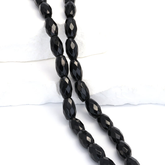 Black Onyx 14x8mm Faceted Ovals Bead Strand