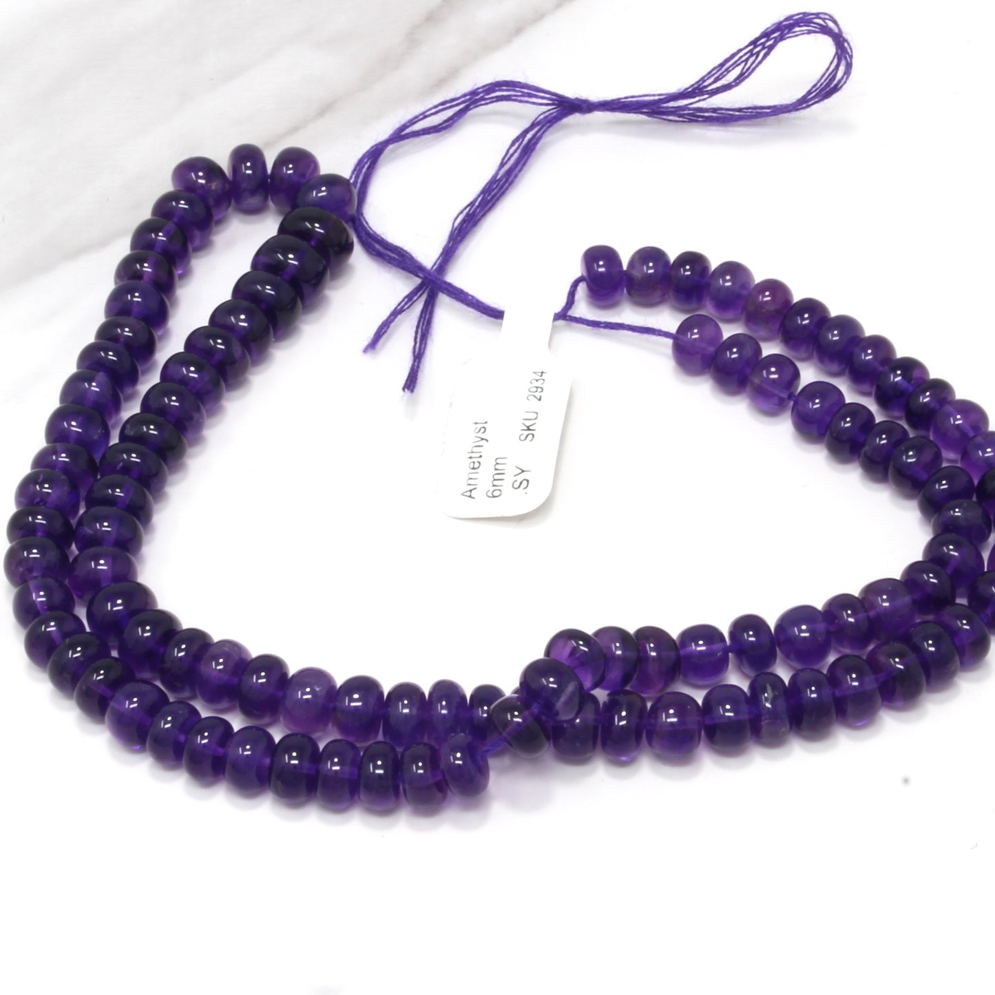 Purple Amethyst 6mm Smooth Rondelles Bead Strand