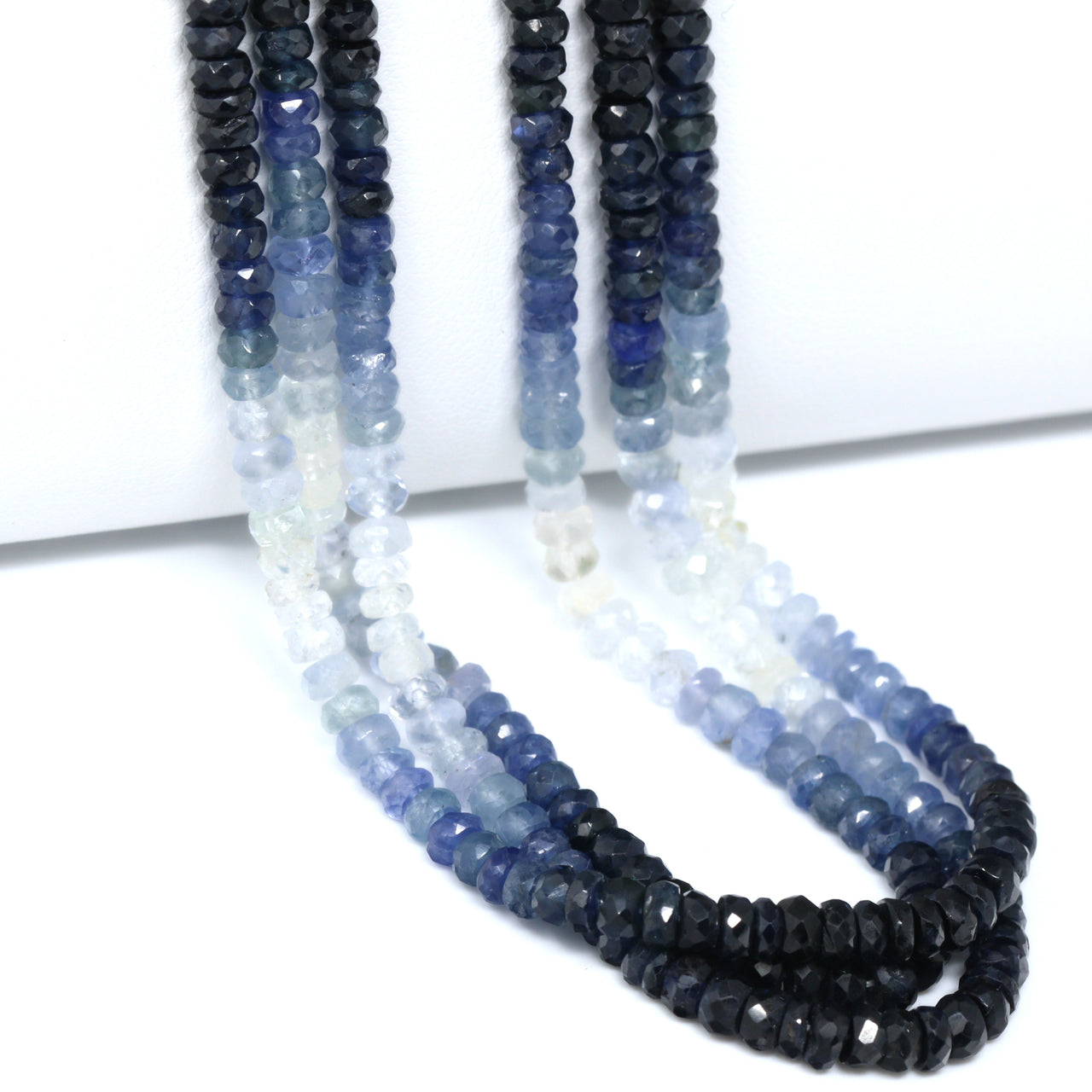 Ombre Blue and White Sapphire 3.5mm Hand Faceted Rondelles Bead Strand