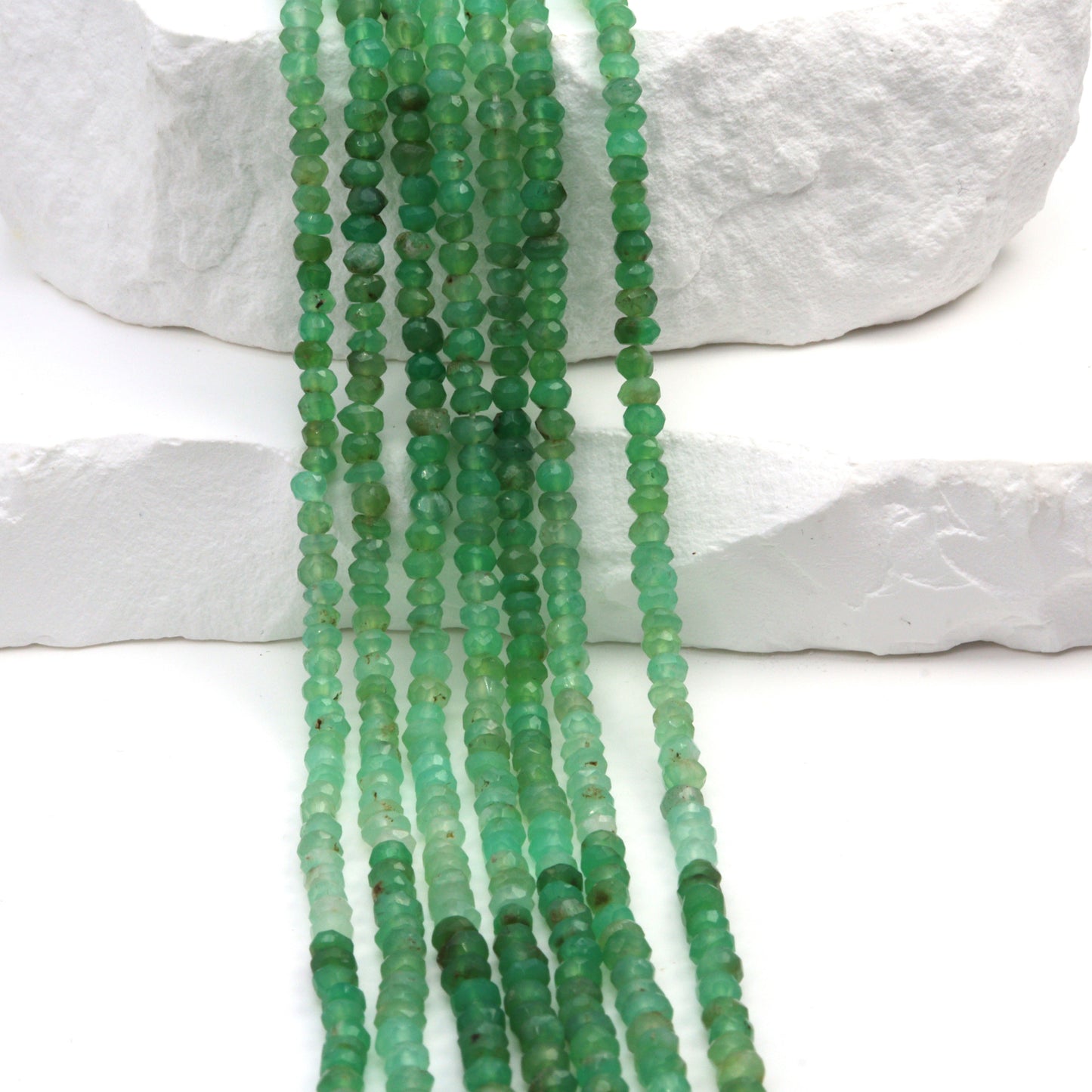 Ombre Green and White Chrysoprase 3mm Hand Faceted Rondelles Bead Strand