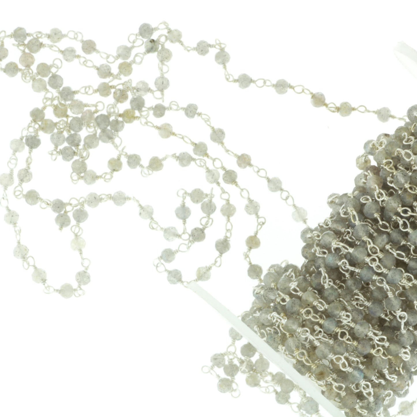 Blue Labradorite 3mm Faceted Rondelles Rosary Chain Sterling Silver Wire Wrap Chain by the Foot