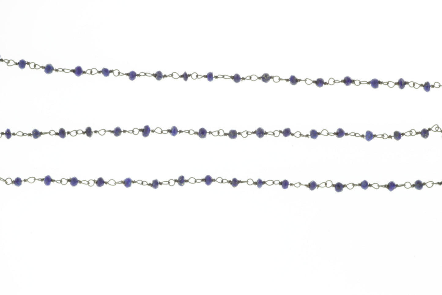 Dark Blue Lapis Lazuli 3mm Faceted Rondelles Rosary Chain Sterling Silver with Black Rhodium Plating Wire Wrap Chain by the Foot