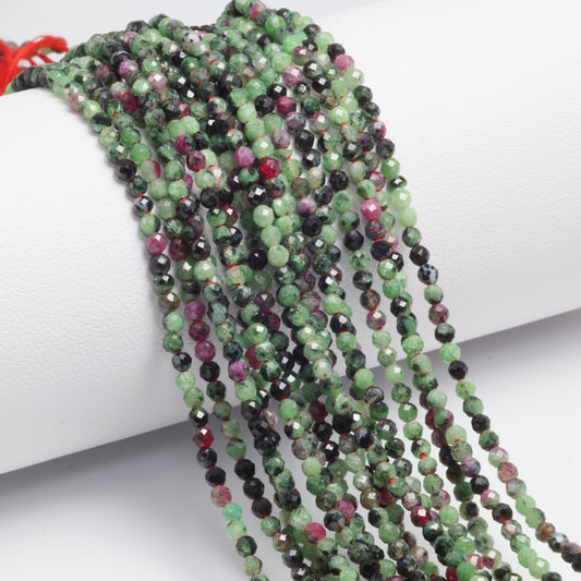 Green and Red Ruby Zoisite 2mm Faceted Rounds