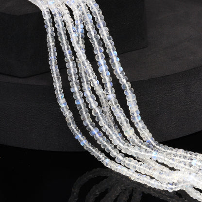 AA Blue Rainbow Moonstone 4mm Hand Faceted Rondelles Bead Strand