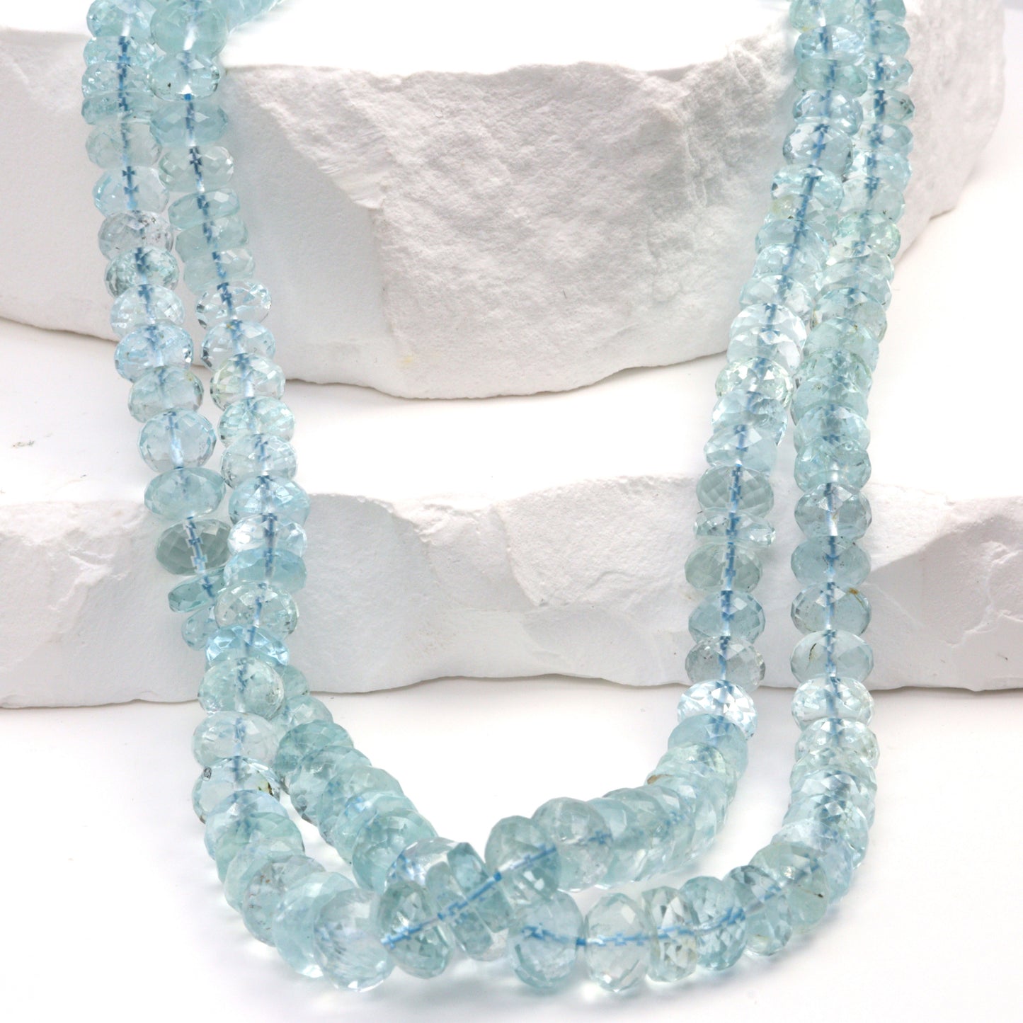 Blue Aquamarine 6mm - 7mm Faceted Rondelles Bead Strand