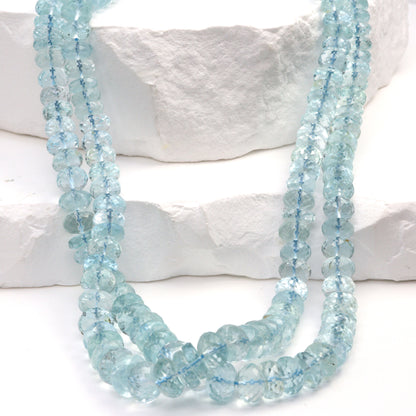 Blue Aquamarine 6mm - 7mm Faceted Rondelles Bead Strand