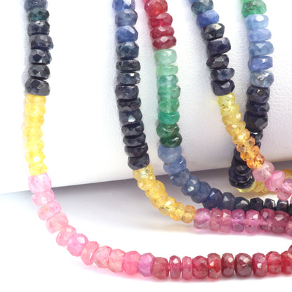 Rainbow Multi Ruby, Emerald, and Sapphire 3mm - 4mm Hand Faceted Rondelles Bead Strand