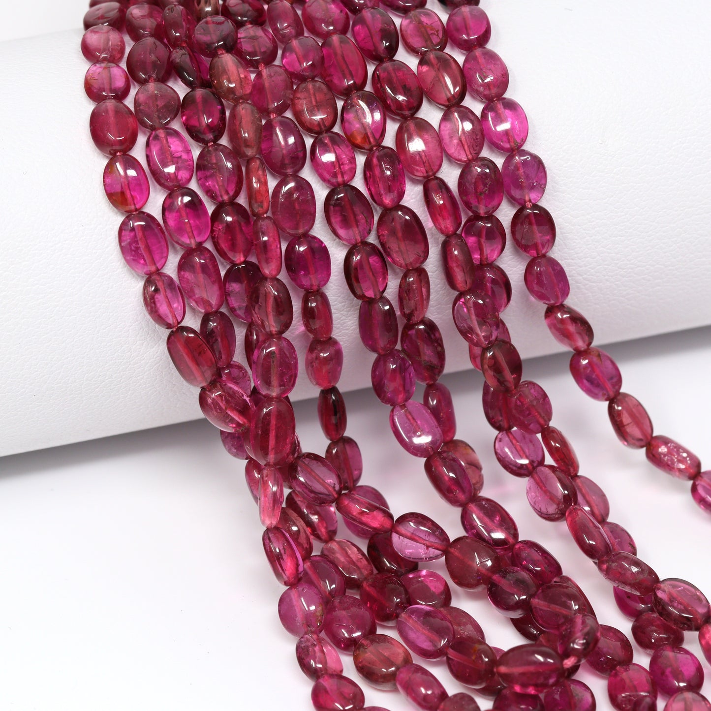 Pink Tourmaline 4x3mm – 5x3mm Smooth Ovals Bead Strand