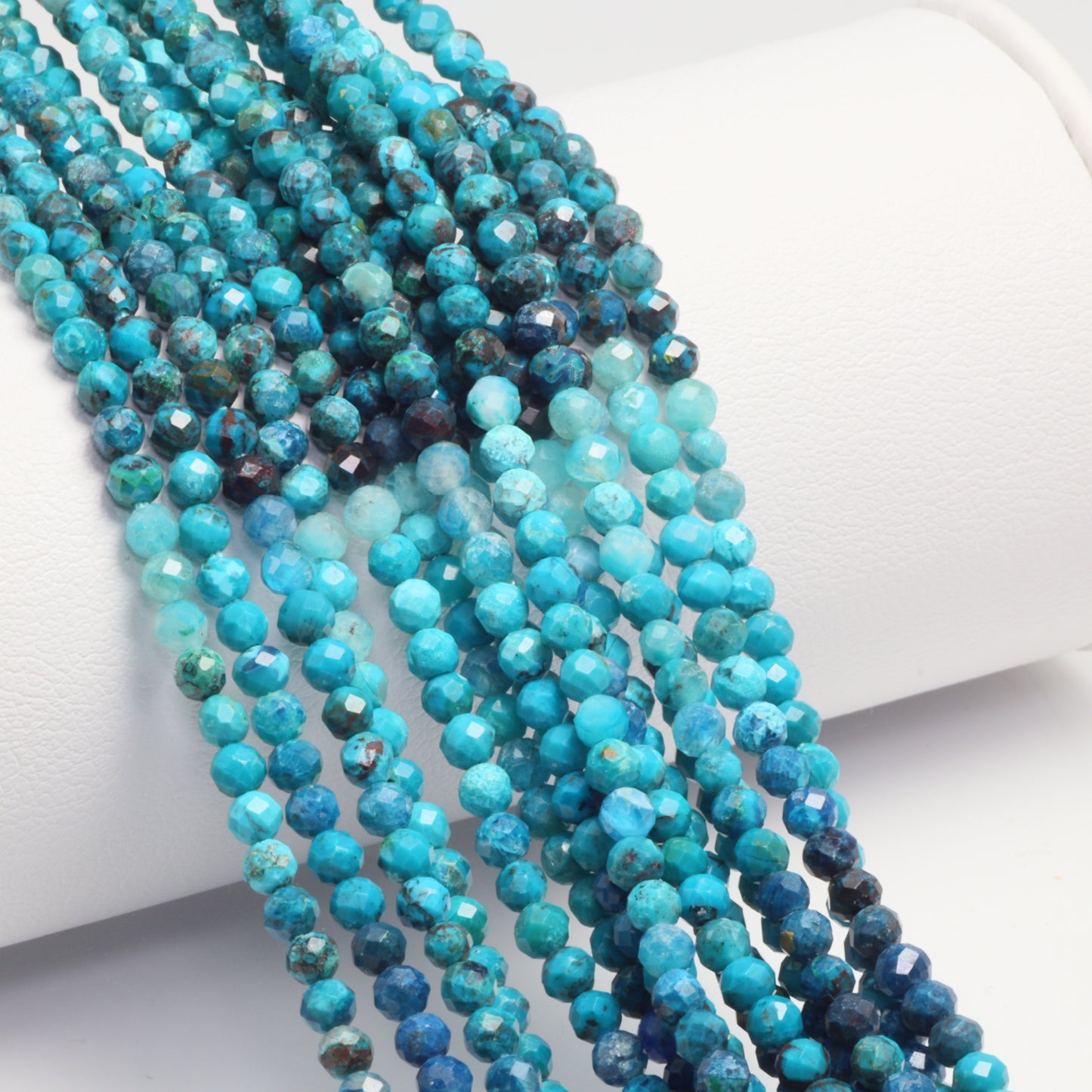 Ombre Chrysocolla 3mm Faceted Rounds Bead Strand
