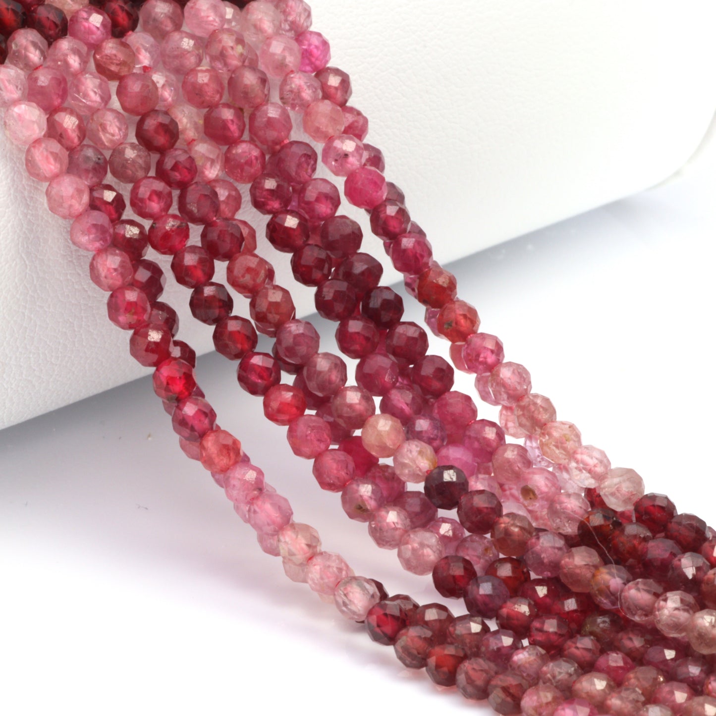 Ombre Pink and Red Spinel 3.5mm Faceted Rounds Bead Strand