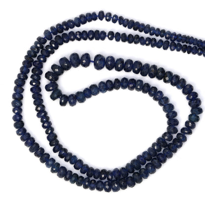 Navy Blue Sapphire 3mm - 5mm Hand Faceted Rondelles Bead Strand