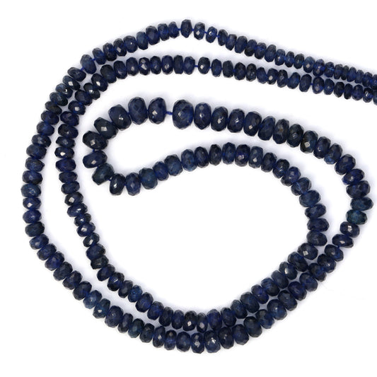 Navy Blue Sapphire 3mm - 5mm Hand Faceted Rondelles Bead Strand