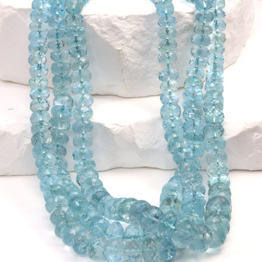 Blue Aquamarine 5.5mm - 7.5mm Faceted Rondelles Bead Strand