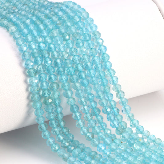 Sea Blue Apatite 4mm Faceted Rondelles Bead Strand