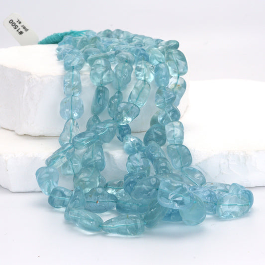 AA Blue Aquamarine 14x10mm - 15x11mm Smooth Nuggets Bead Strand