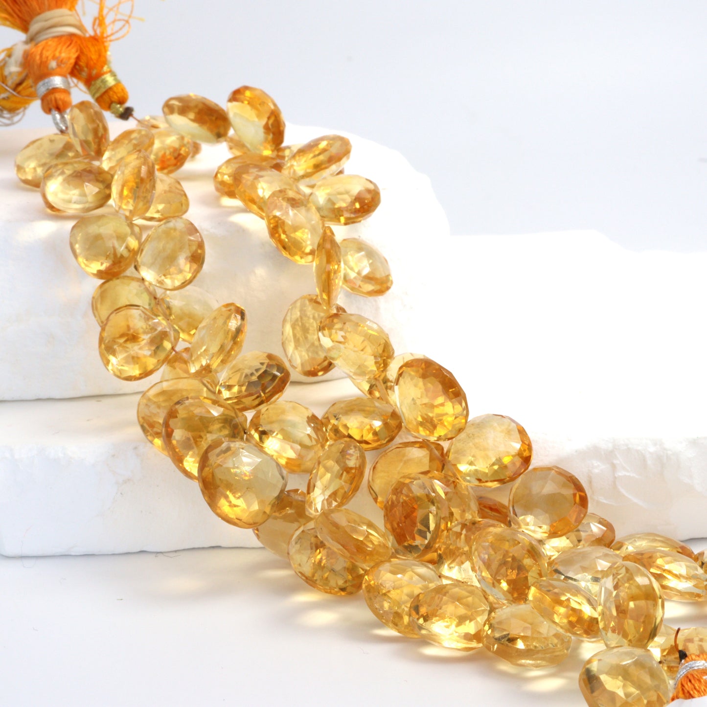 Yellow Citrine 12mm Faceted Heart Shaped Briolettes Bead Strand