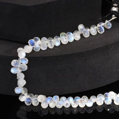 AA Blue Rainbow Moonstone 7x5mm Faceted Teardrop Briolettes Bead Strand