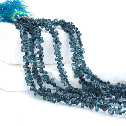 AA London Blue Topaz 3x5mm Faceted Teardrop Briolettes Bead Strand