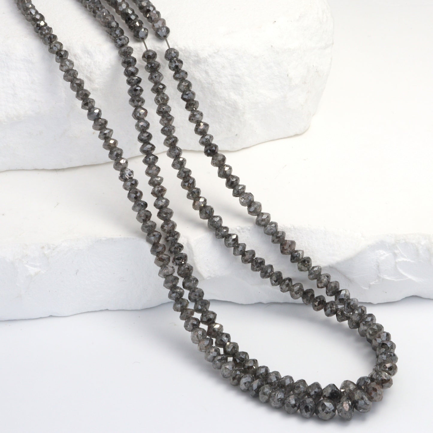 Gray Diamond 3mm - 4.5mm Hand Faceted Rondelles Bead Strand