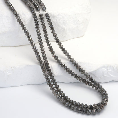Gray Diamond 3mm - 4.5mm Hand Faceted Rondelles Bead Strand