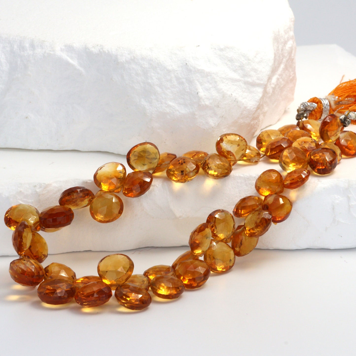 Orange Madeira Citrine 8mm Faceted Heart Shaped Briolettes
