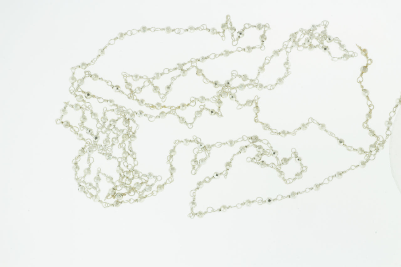 Silver Plated Pyrite 2.5mm Faceted Rounds Rosary Chain Sterling Silver Wire Wrap Chain by the Foot
