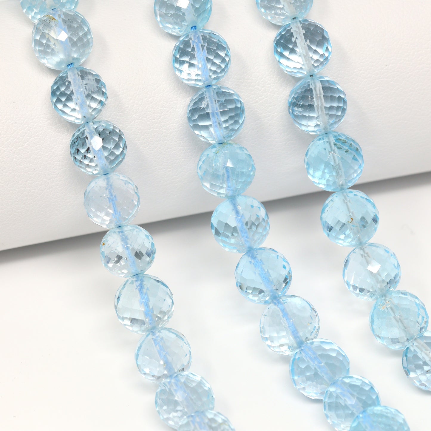 Sky Blue Topaz 9mm Faceted Rounds Bead Strand