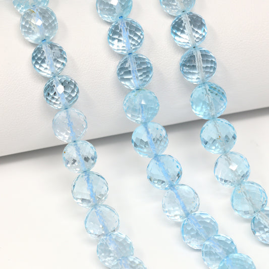 Sky Blue Topaz 9mm Faceted Rounds Bead Strand