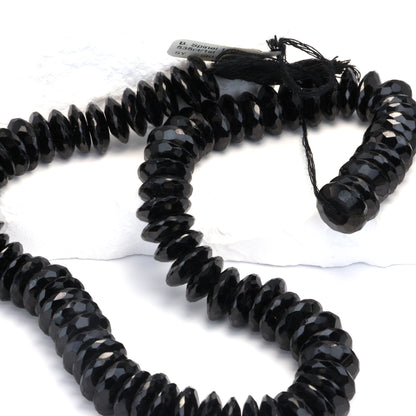 Black Spinel 12mm German Cut Faceted Rondelles
