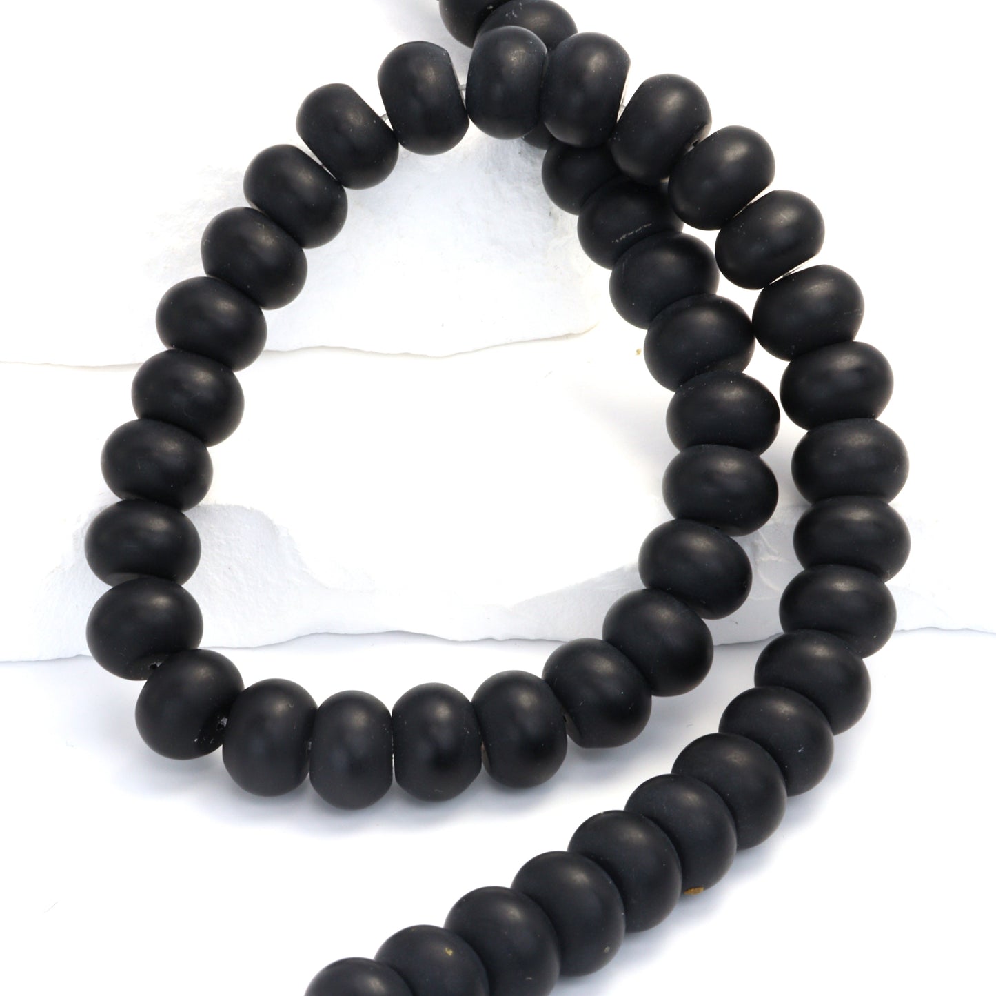 Matte Black Onyx 12mm Smooth Rondelles Bead Strand