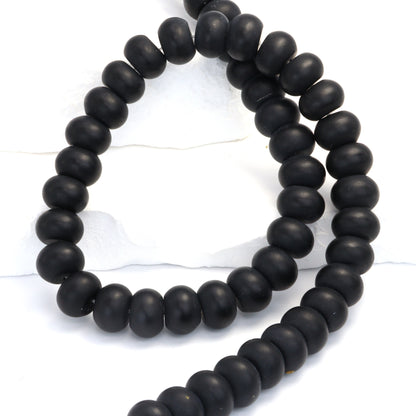 Matte Black Onyx 12mm Smooth Rondelles Bead Strand