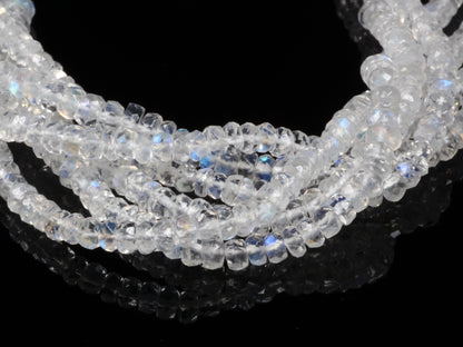 AA Blue Rainbow Moonstone 3.5mm Hand Faceted Rondelles Bead Strand