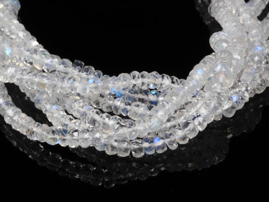 AA Blue Rainbow Moonstone 3.5mm Hand Faceted Rondelles Bead Strand
